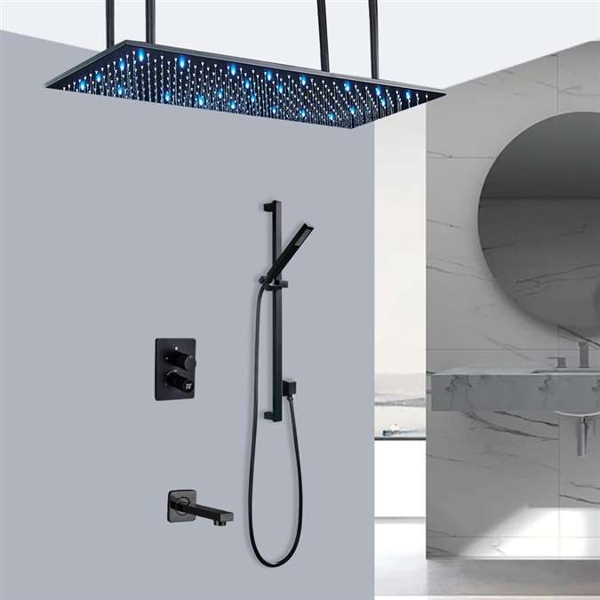 Isernia 20*40" Matte Black LED Digital Ceiling Mount Rainfall Shower ...