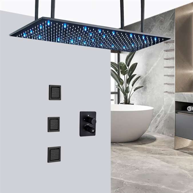 Tortona 20*40" Matte Black LED Digital Ceiling Mount Rainfall Shower System