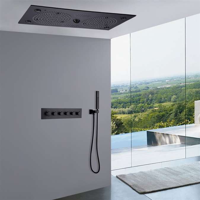 Naples Matte Black Thermostatic Recessed Ceiling Mount LED Rainfall ...
