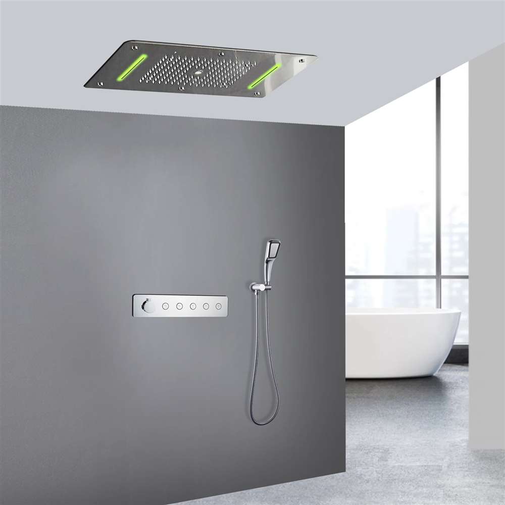 BS145076 � Ancona Thermostatic Chrome Recessed Ceiling Mount LED Rainfall Shower System with Handheld Shower