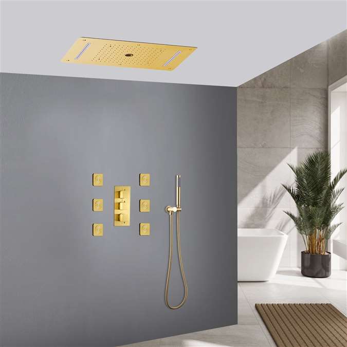 Varese LED Brushed Gold Thermostatic Elegant Recessed Ceiling Mount ...