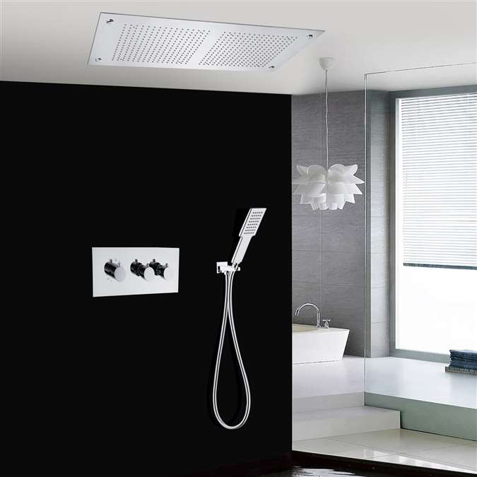 Browse Genoa Chrome LED Thermostatic Recessed Ceiling Mount Rainfall ...