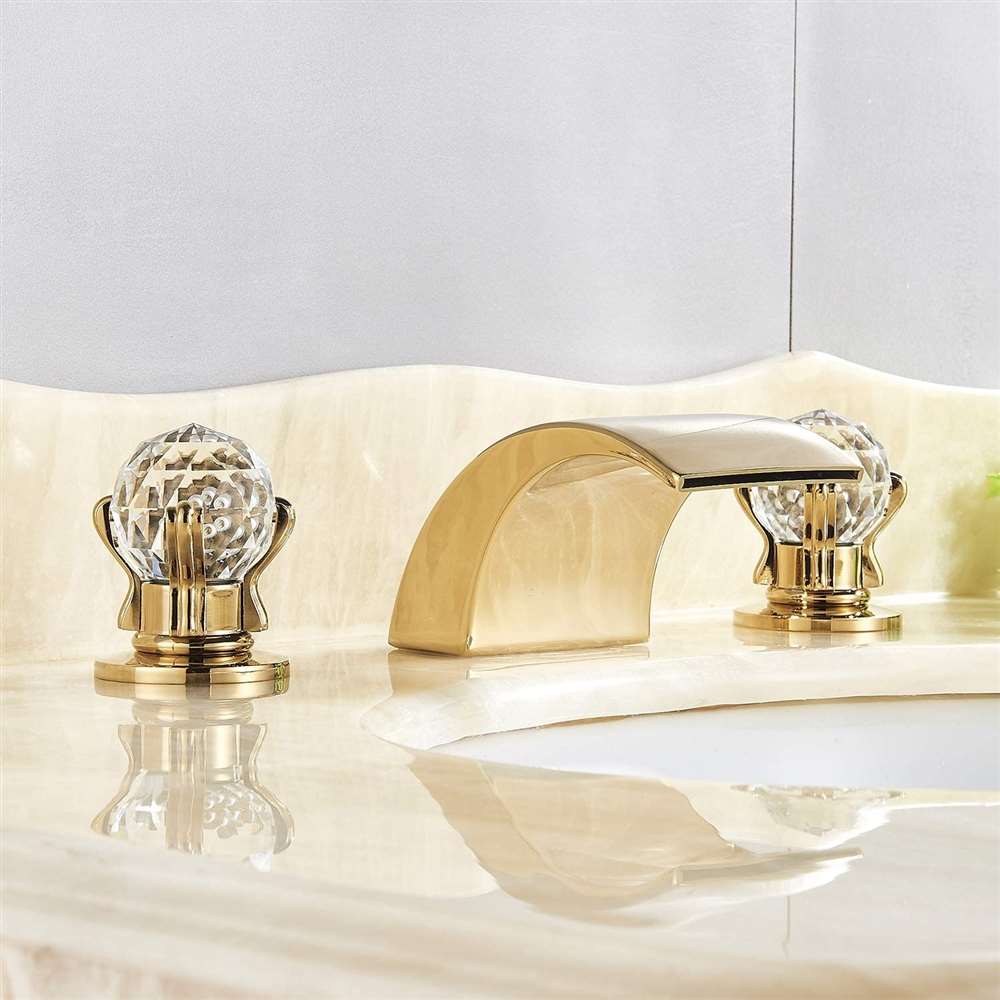 Acerra Gold LED Bathroom Sink Faucet with 2 Crystal Knobs (BS145301F)
