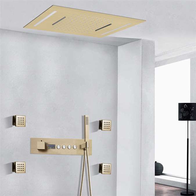 BathSelect Novara LED Thermostatic Recessed Ceiling Mount Antique Brass ...