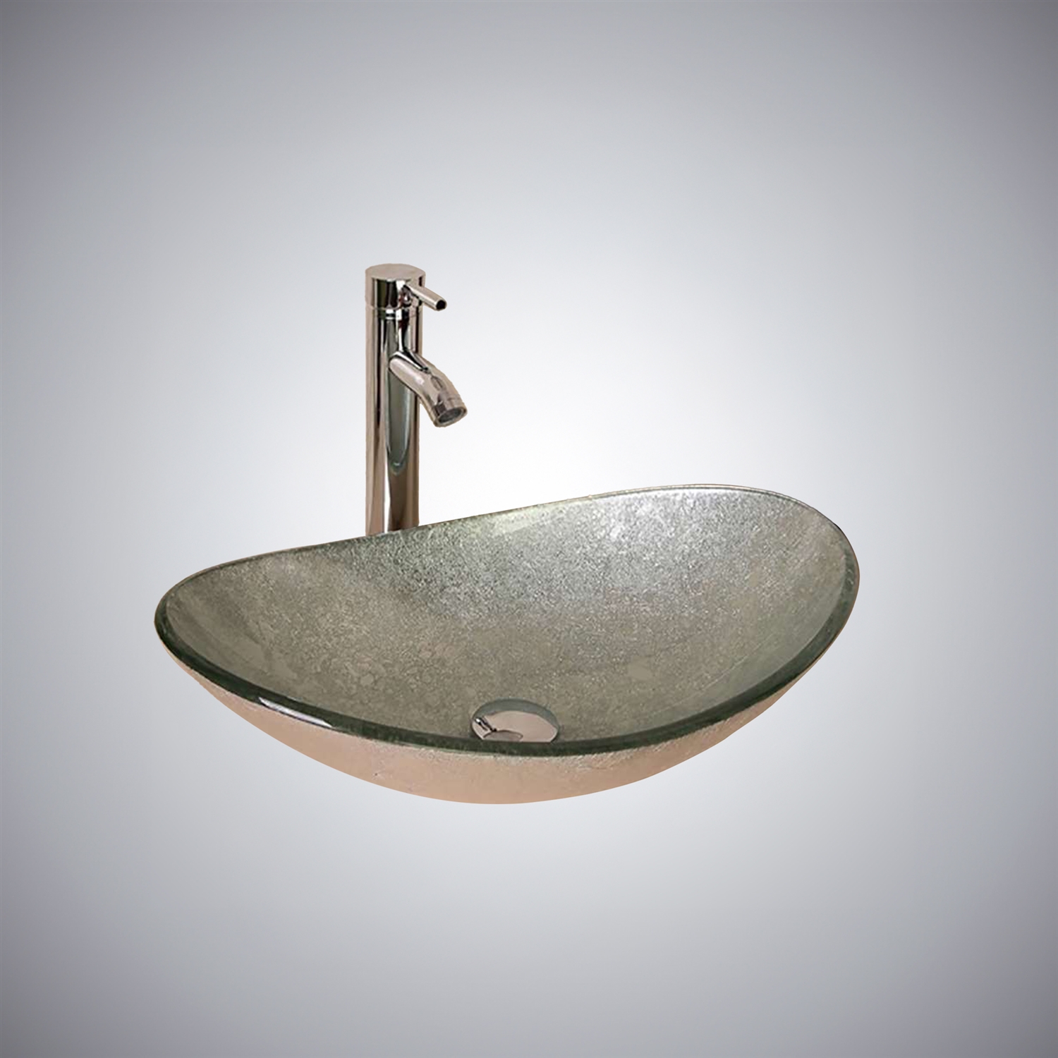 Aegina Oval Bathroom Glass Sink with Faucet & Drain (BS159FPD)