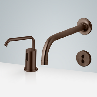 BathSelect Verona wall mount motion sensor faucet and deck mount soap dispenser in oil rubbed bronze