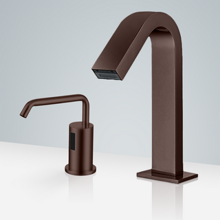 BathSelect Marsala Oil Rubbed Bronze Touchless Motion Sensor Faucet & Automatic Deck Mount Liquid Foam Soap Dispenser for Restrooms