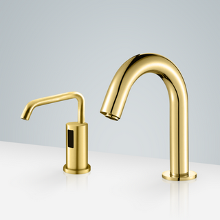 Dax Polished Gold Motion Sensor Faucet & Automatic Soap Dispenser For Restrooms