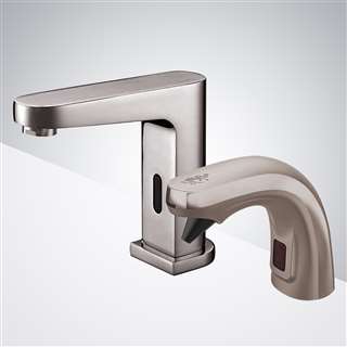 Marsala Commercial Automatic Brushed Nickel Finish Motion Sensor Faucet & Automatic Foam Soap Dispenser For Restrooms