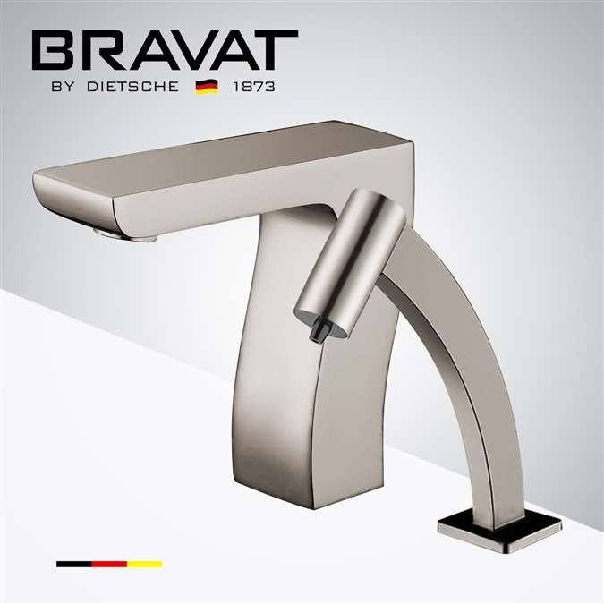 Bravat Brushed Nickel Touchless Automatic Commercial Sensor Faucet and Automatic Soap Dispenser