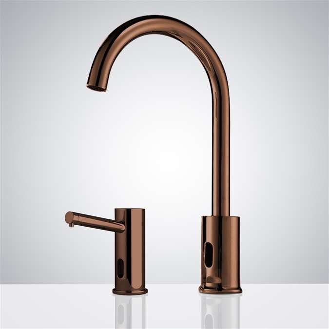 BathSelect Gooseneck Dual Commercial Automatic Sensor Faucet and Soap Dispenser in Light Oil Rubbed Bronze