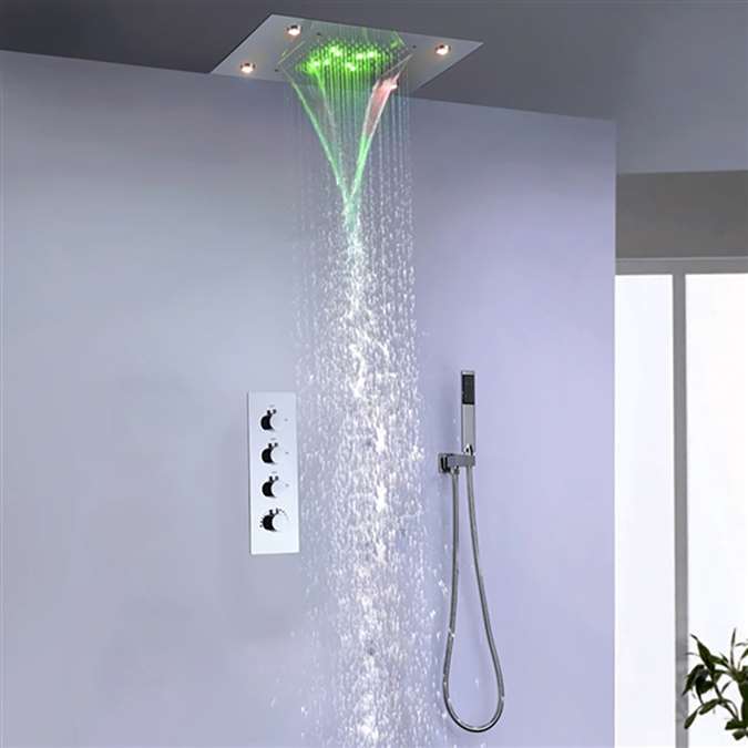 BathSelect 15" x 20" Large LED Shower Head with Way Mixer & Handshower
