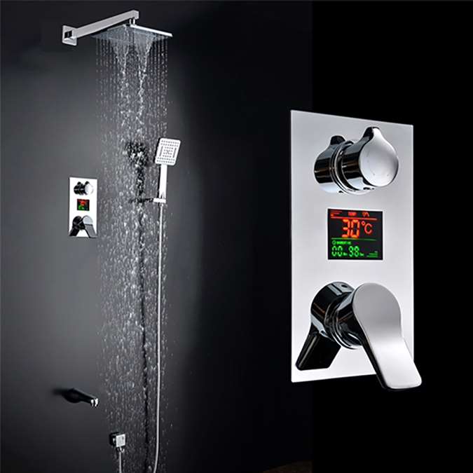 Genoa Wall-Mount Chrome Finish LED Rainfall Shower Set