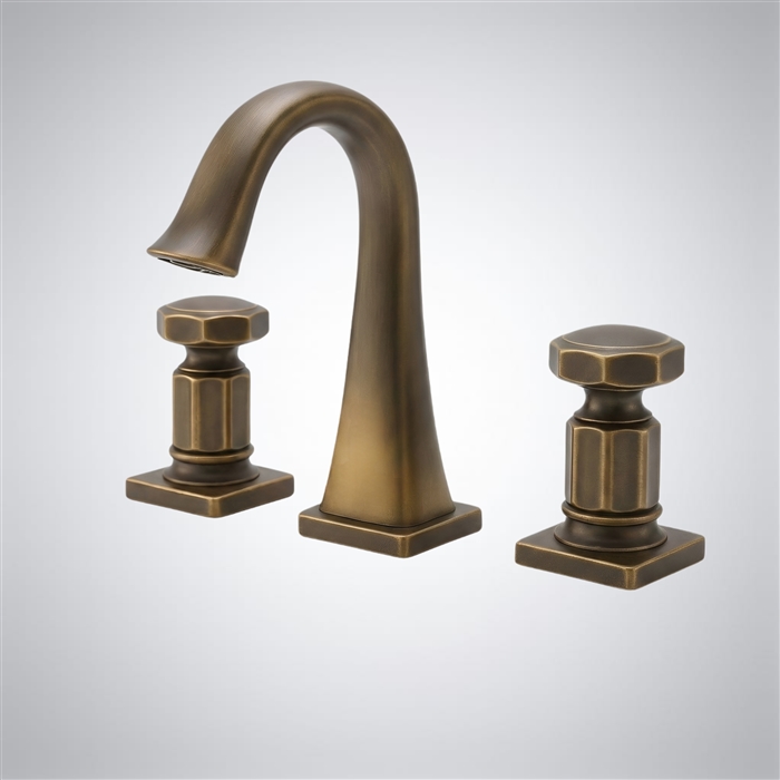 BathSelect HexaGrace Dual Tone Antique Brass Two Handle Bathroom Faucet