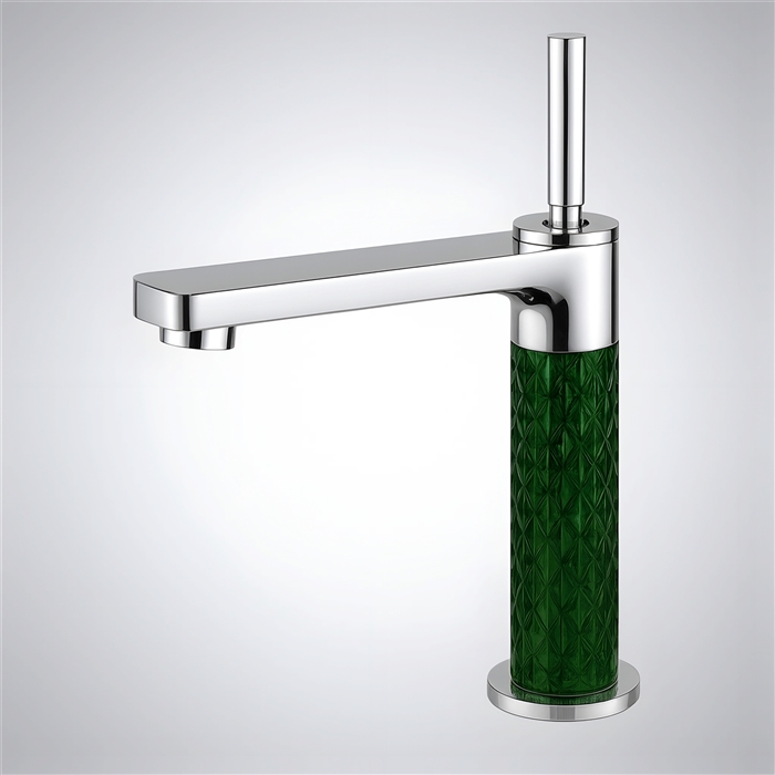 BathSelect Radiant Crystal Chrome and Emerald Glass Single Handle Faucet