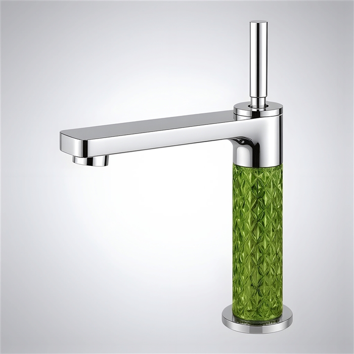 BathSelect Radiant Crystal Chrome and Olive Green Crystal Single Handle Faucet