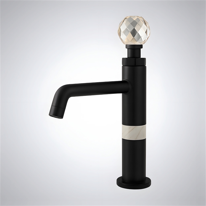 BathSelect Monarch Forge Matte Black Crystal Knob Single Handle Faucet