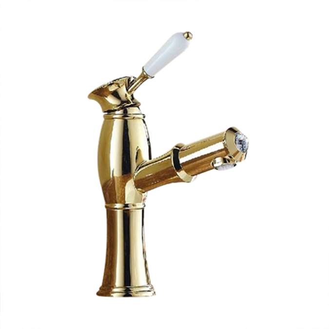 Olbia Gold Finish Bathroom Faucet with Pull out Tube 