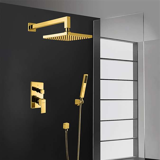 Bravat Gold Square Wall Mount Shower Head With Hand-Held Shower & Mixer