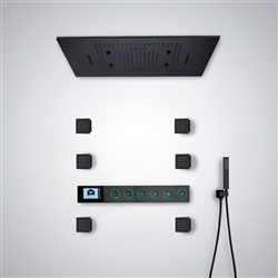 BathSelect Yecla Matte Black Thermostatic LED Shower Set With Music