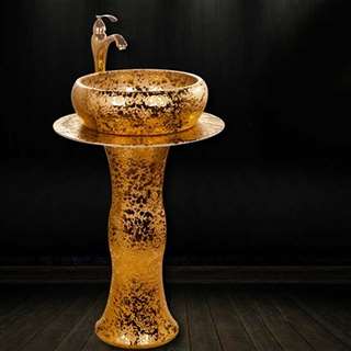 BathSelect Roman Ceramic   Revit Family Bathroom Sink Set with Gold Faucet