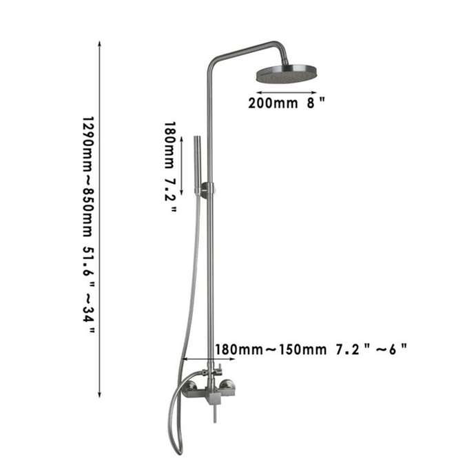 Milan Brushed Nickel Round Rainfall Shower Set