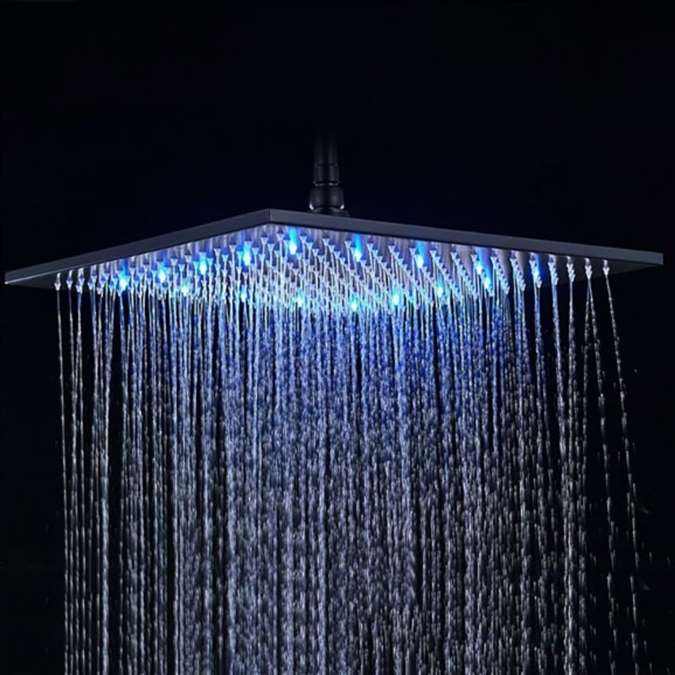 16" Oil Rubbed Bronze Finish Square Color Changing LED Rain Shower Head