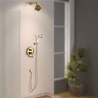 BathSelect Luxury Gold Rain Shower Head with Handheld Shower BS9452