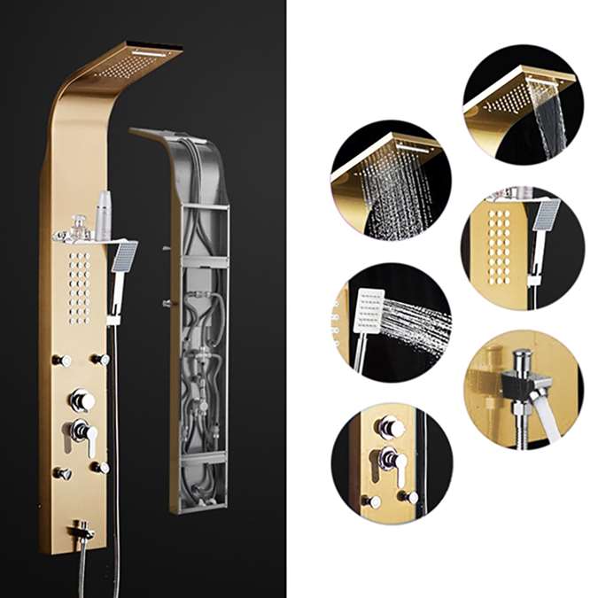 BathSelect Gold Multi Function Shower Panel Stainless Steel