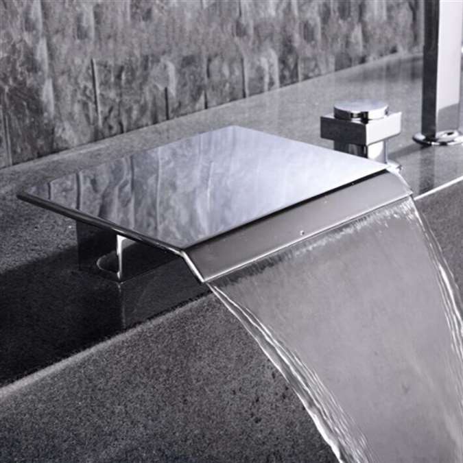 BathSelect Chrome Finished Five Piece Deck Mount Bathtub Faucet With Handheld Shower