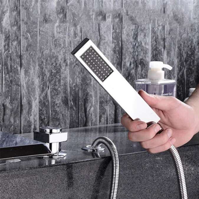 BathSelect Chrome Finished Five Piece Deck Mount Bathtub Faucet With Handheld Shower