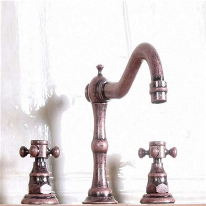 Bathselect Roman Antique Brass Dual Handle Surface Mount Sink Faucet