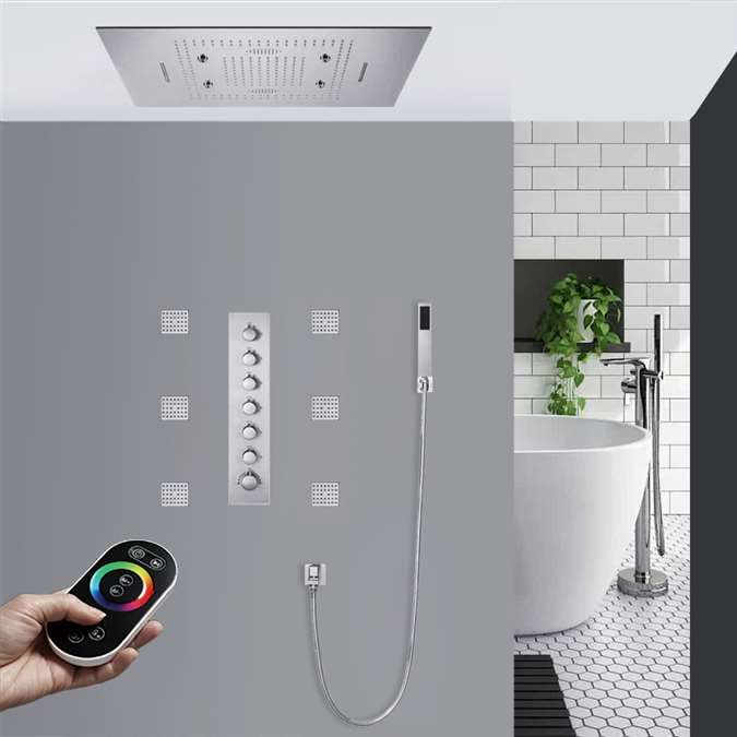 BathSelect Modern Summer Shower Head Remote Control Musical Chrome Ceiling Embedded Shower