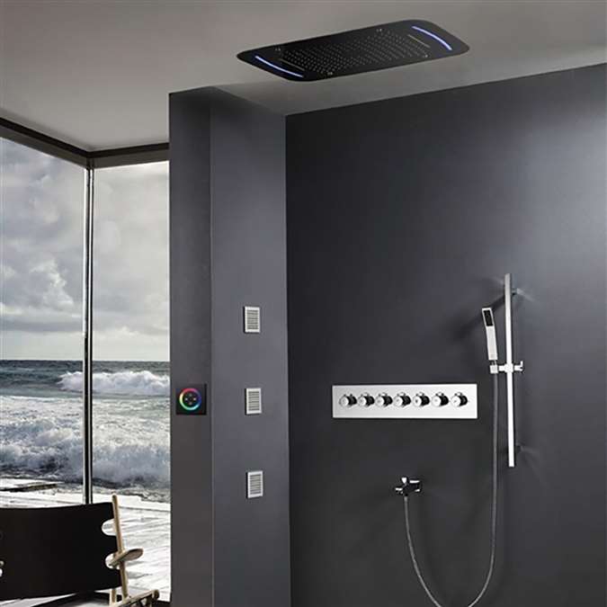 BathSelect Beautiful Touch Panel LED Shower Head with Hot & Cold Valve & Sliding bar Shower Set