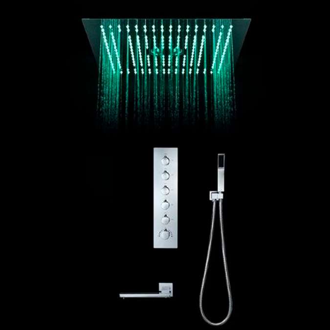 BathSelect Modern Design LED Rain Shower Head with Chrome Tub Spout