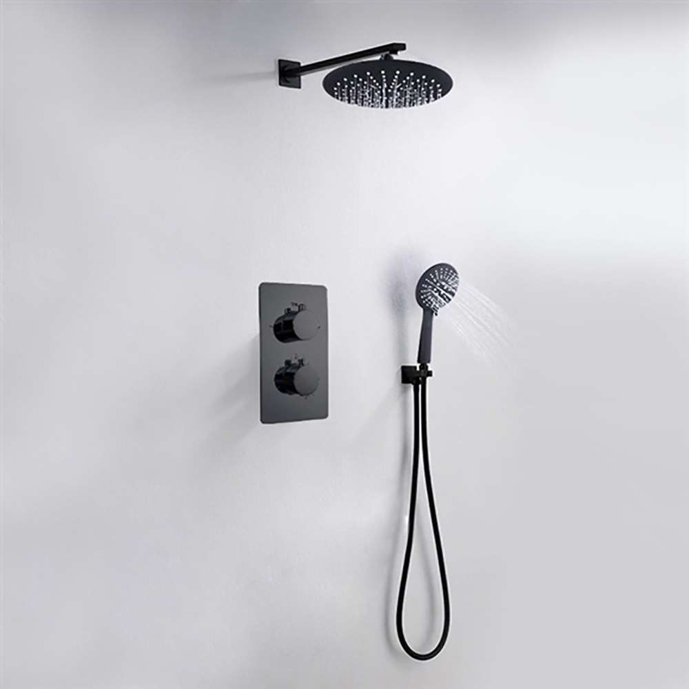 Allora Contemporary Wall Mount Bathroom Shower Set In Matte Black Finish (BS9820)