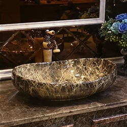 Hospitality BathSelect European Style Boat Shaped Deck Mount Black And Cream Marble Sink With Attached Vintage Faucet