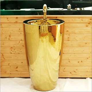 Hospitality Free Standing Sink Toronto Gold Lavabo Pillar Sink With Faucet