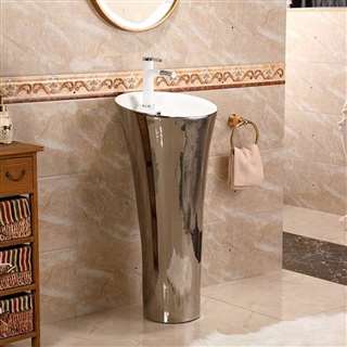 Hospitality Free Standing Sink Belmonte Pedestal Ceramic Sink In Silver Finish