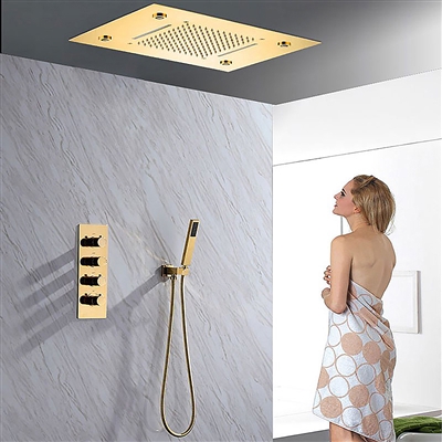Fontana 20 Inch LED Gold Thermostatic Shower Panel Set