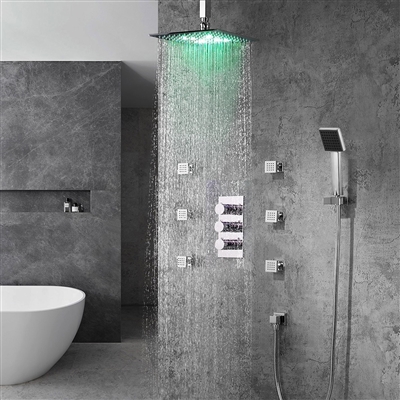 Trialo Solid Brass Color Changing Water Powered Led Shower with Adjustable Body Jets and Mixer