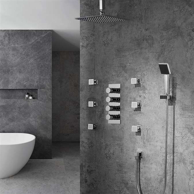 thumbnail image 2 of Senlesen 16-Inch Square LED Shower Head – Chrome – Color-Changing Temperature Lights – Rainfall 2 of 5