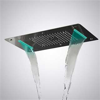 Hospitality Recessed Color Changing Water Powered 28" x 16" LED Shower Head in Matte Black Finish