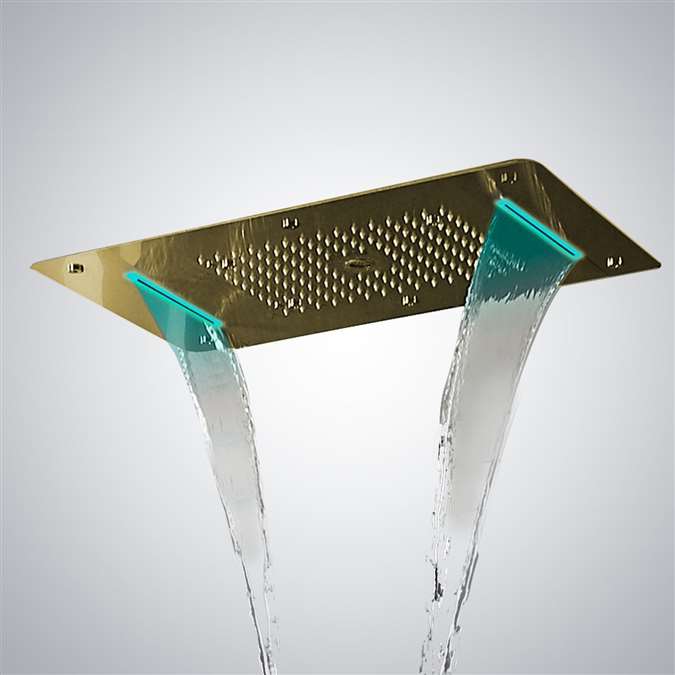 Gold showerhead and bathroom fixture finish