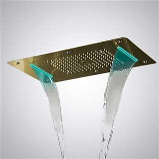 Hospitality Recessed Color Changing Water Powered 28" x 16" LED Shower Head in Gold Finish