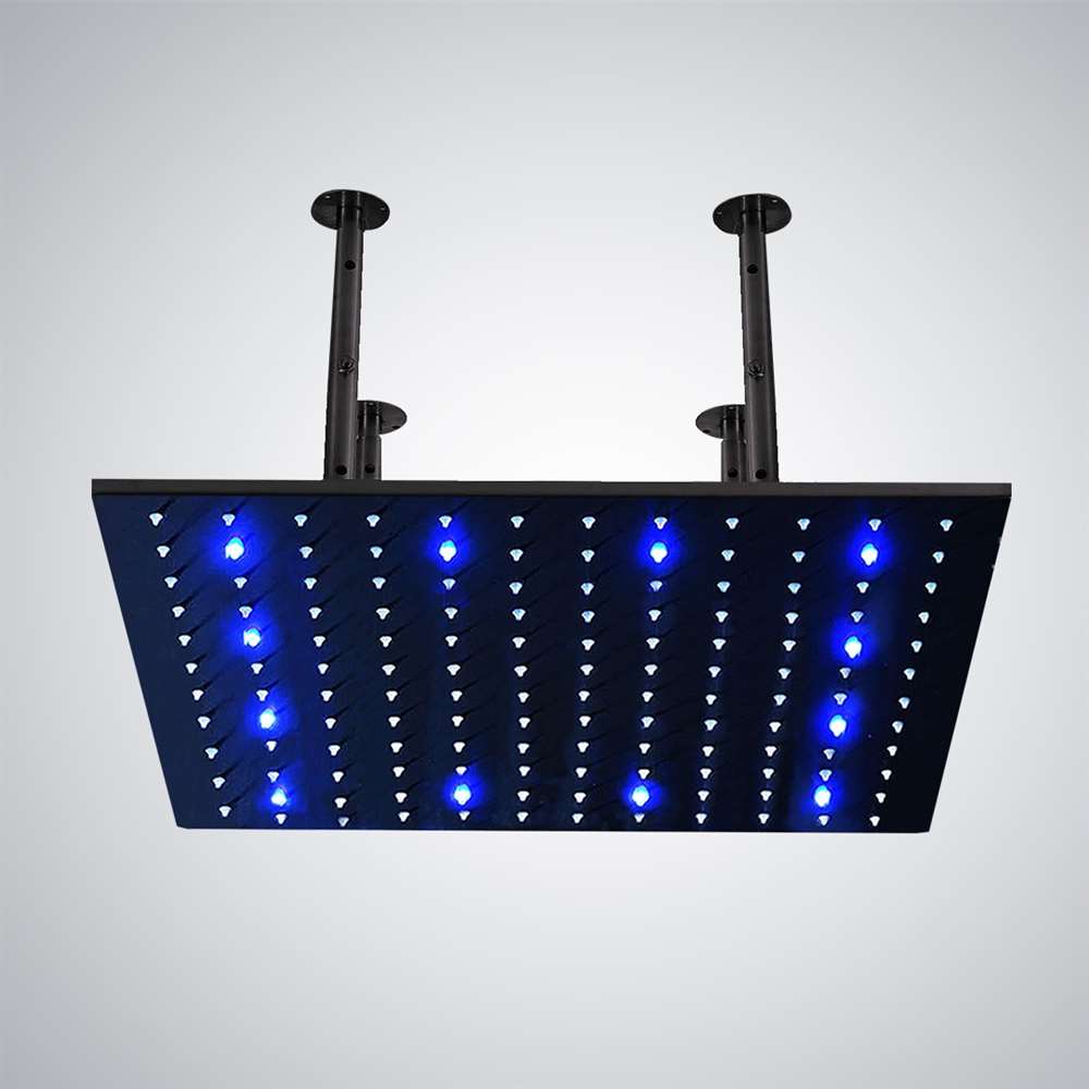 BathSelect 20 inch Dark Oil Rubbed Bronze Matte Black Square Color Changing LED Rain Shower Head image 1