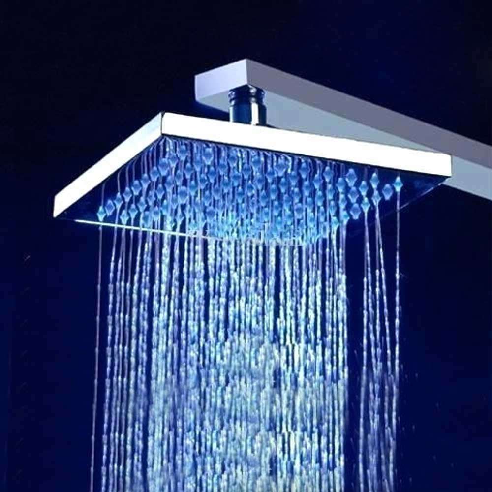 8 inch Brushed Stainless Steel Square Color Changing LED Rain Shower Head (BST-D001-2-BS)