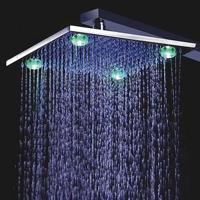 Brushed Nickle Square Color Changing LED Rain Shower Head