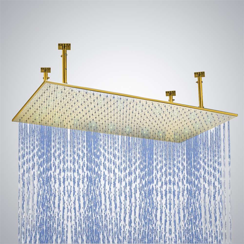 31 by 16 Gold Tone Square Color Changing LED Rain Shower Head (BST0072-1Gold)