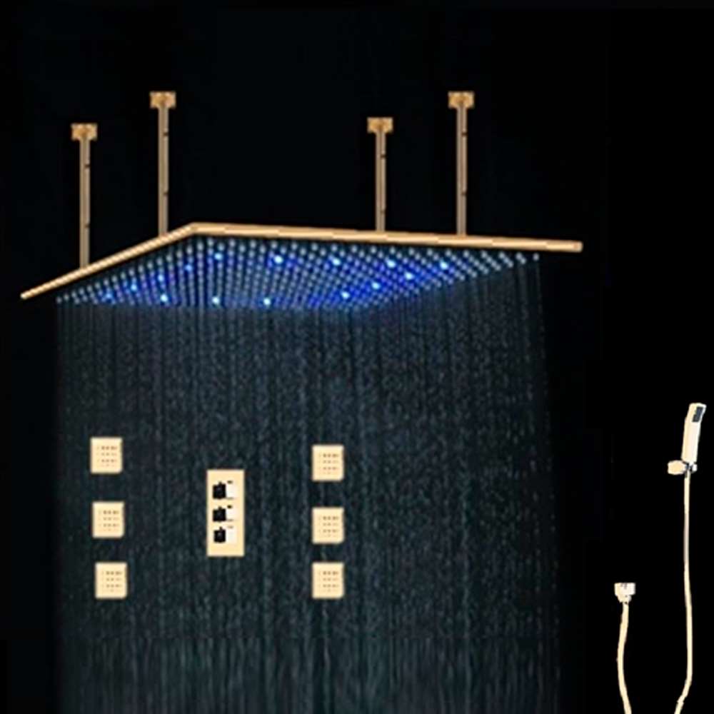 40 by 40 Gold Tone Square Color Changing LED Rain Shower Set (BST00783-1Gold)